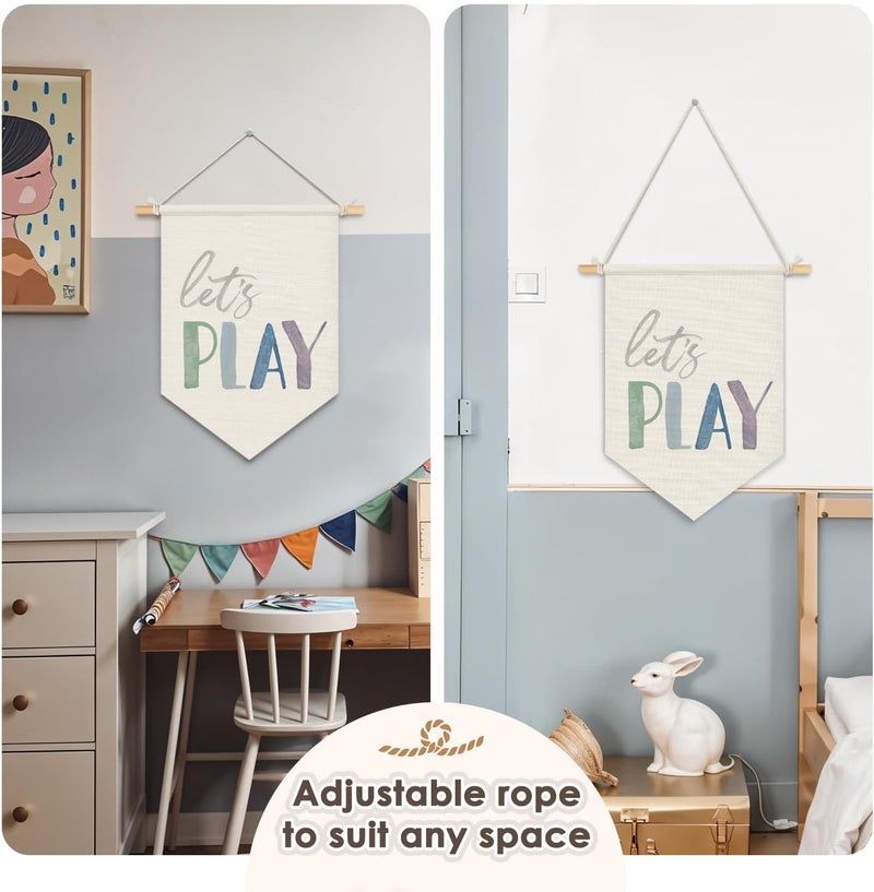 Wheatwin Playroom Wall Decor, Boho Let's Play Wall Hanging Pennant Flag Banner, Play Room Wall Decor for Nursery Kids Toddler Room Playroom 15x11 Inch - Image 5